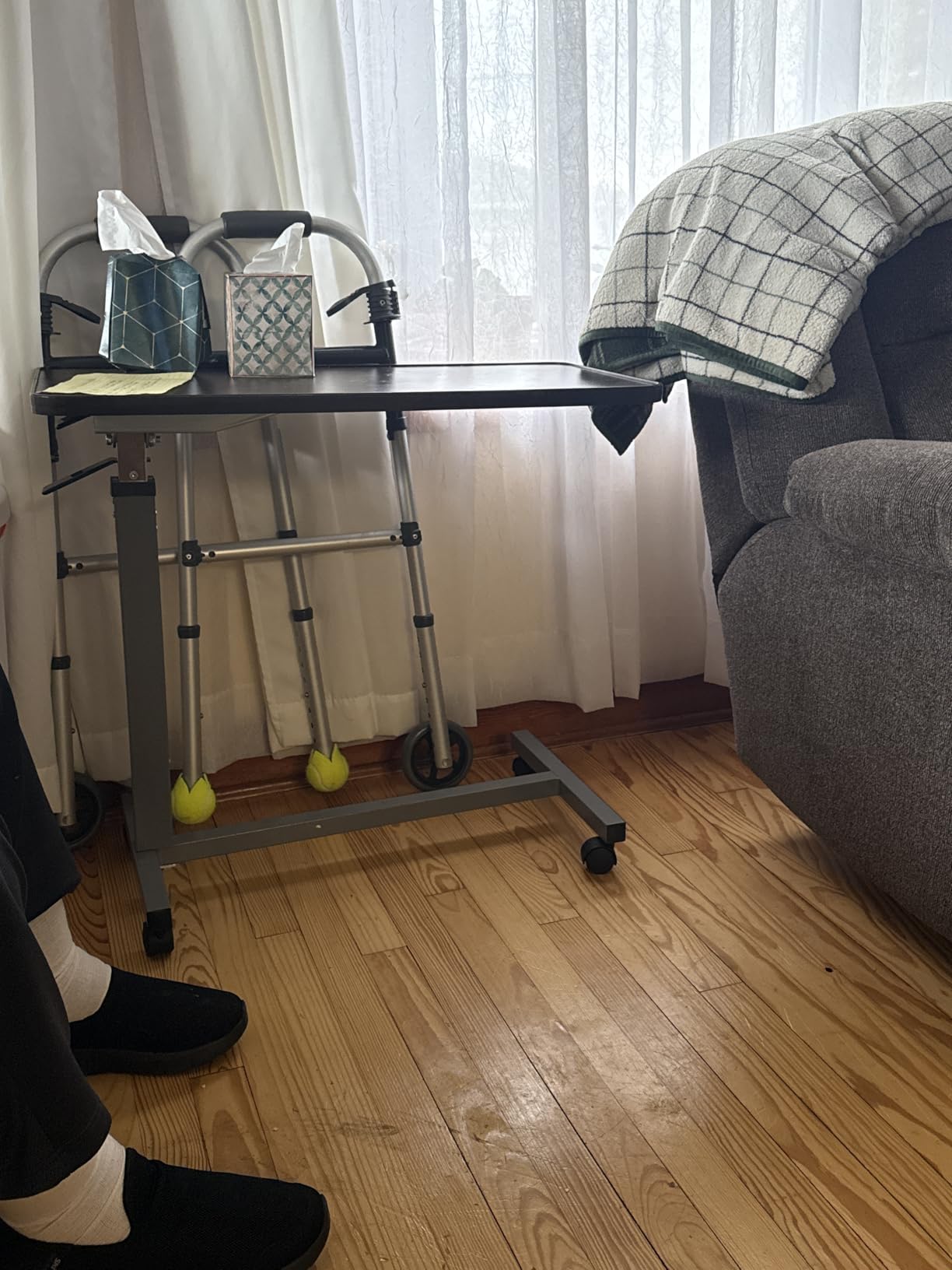 Invacare Bed Table, Height Adjustable & Tilting Overbed Table, Hospital Bedside Table, Medical Rolling Desk with Wheels, Waterproof Medical and Home Use L-Shaped Steel Base Over Bed Tray Table customer photo 1