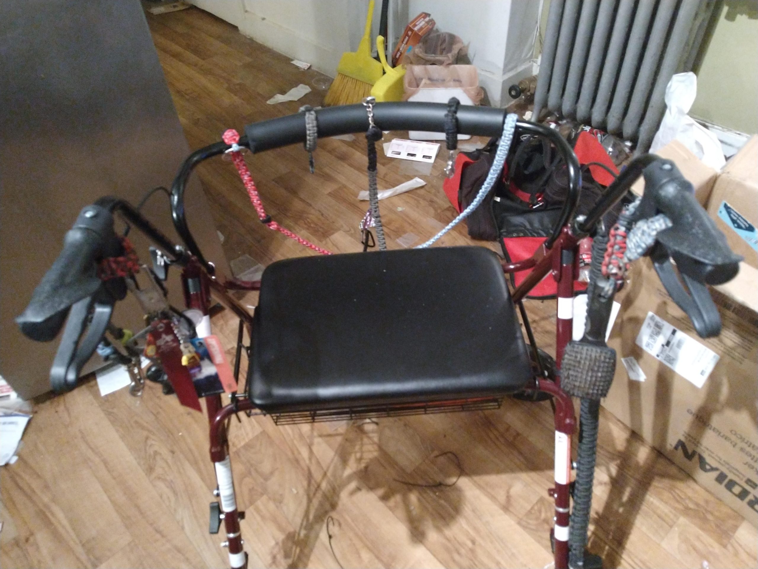 Medline Large Extra Wide Aluminum Bariatric Rollator Walker with Seat, Burgundy, 400 lb. Weight Capacity, Foldable, Under Seat Storage, 8