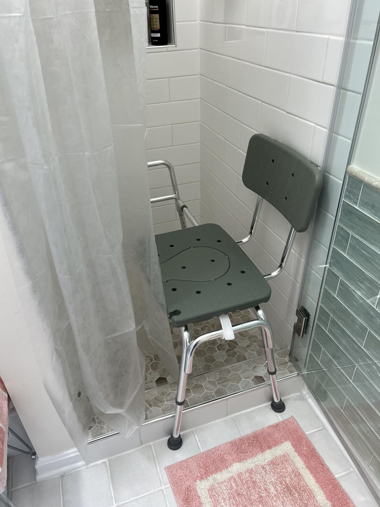 DMI Tub Transfer Bench and Shower Chair with Non Slip Aluminum Body, FSA Eligible, Adjustable Seat Height and Cut Out Access, Holds Weight up to 400 Lbs, Bath and Shower Safety, Transfer Bench customer photo 1
