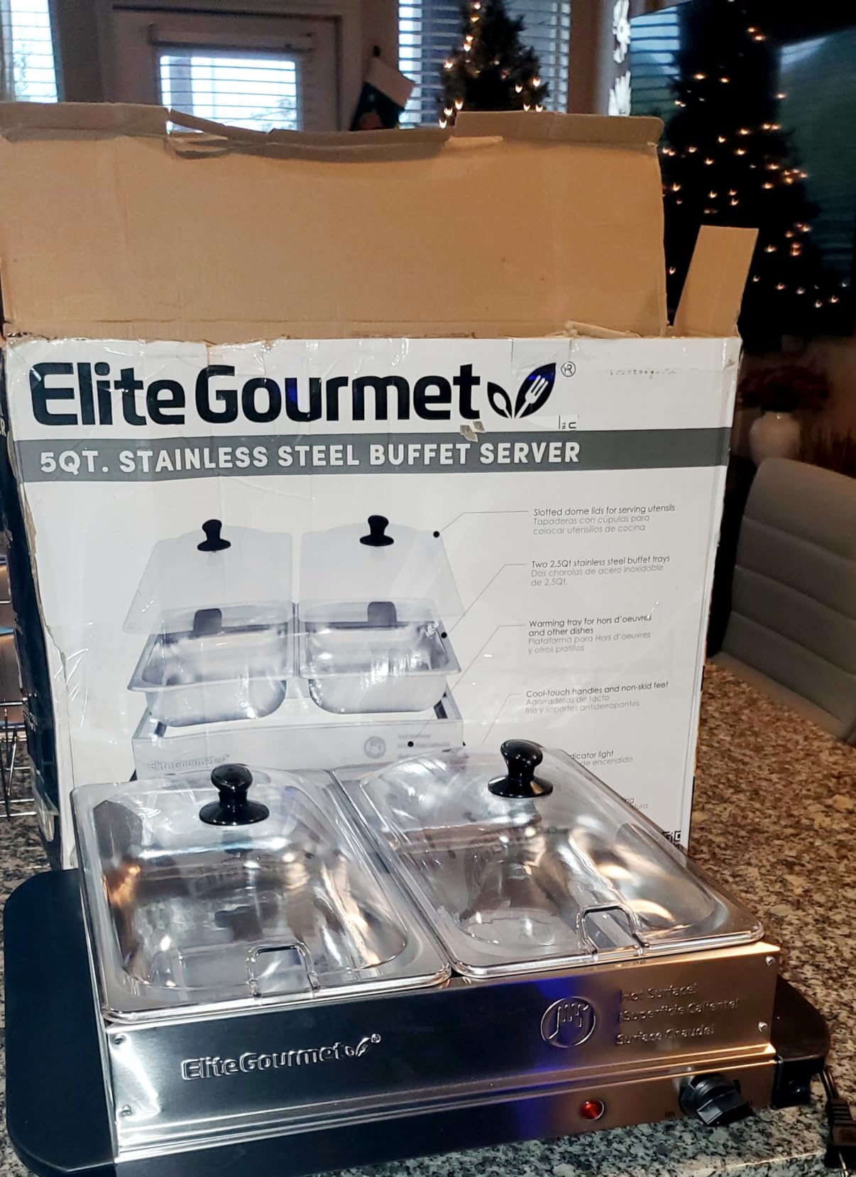 Elite Gourmet EWM-6122 Dual 2 x 2.5 Qt. Trays, Buffet Server, Food Warmer Temperature Control, Clear Slotted Lids, Perfect for Parties, Entertaining & Holidays, 5 Qt Total, Stainless Steel customer photo 2