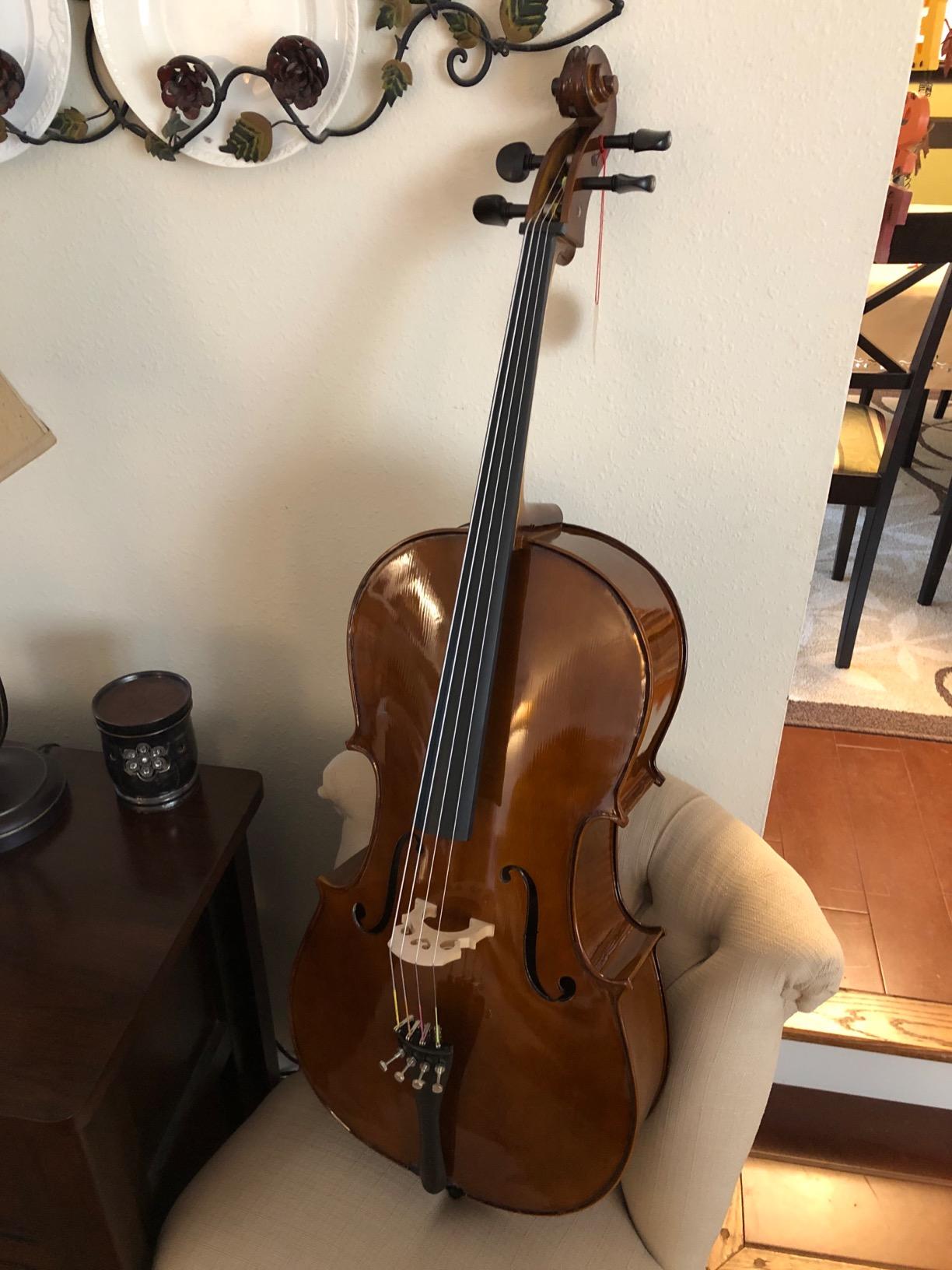 Cecilio 4/4 Full Size Cello Kit for Beginners, Spruce Top Acoustic Cello, Cello Kit with Bow, Stand, Rosin, Bag, Stringed Music Instruments for School Orchestras, Performances, Black customer photo 1