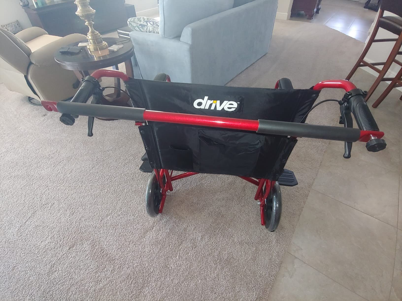 Drive Medical Bariatric Transport Chair Folding Outdoor Full Length Arms with 12 Inches Rear Flat Free Wheels, Red, 22 Inches customer photo 1