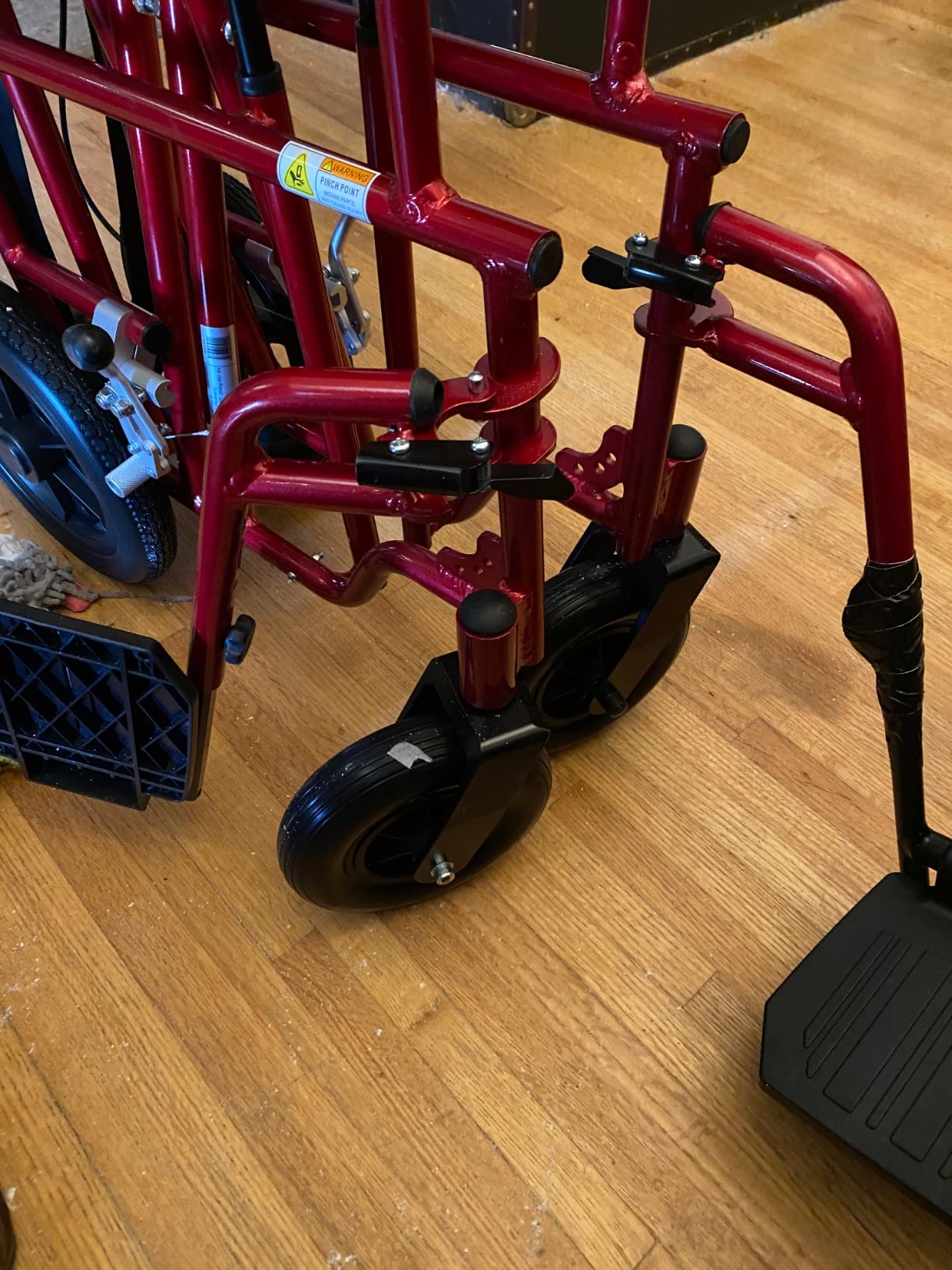 Drive Medical Bariatric Transport Chair Folding Outdoor Full Length Arms with 12 Inches Rear Flat Free Wheels, Red, 22 Inches customer photo 2