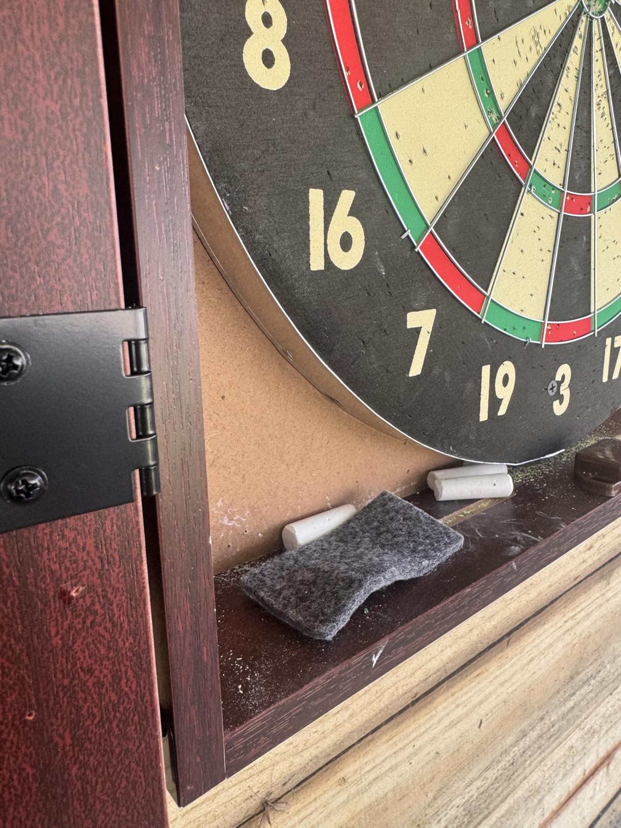 Trademark Poker Dart Board Cabinet Set with 18-inch Dartboard, 6 Steel-Tip Darts, and Chalkboard Scoring for Game Rooms, Man Caves, and Home Bars customer photo 1
