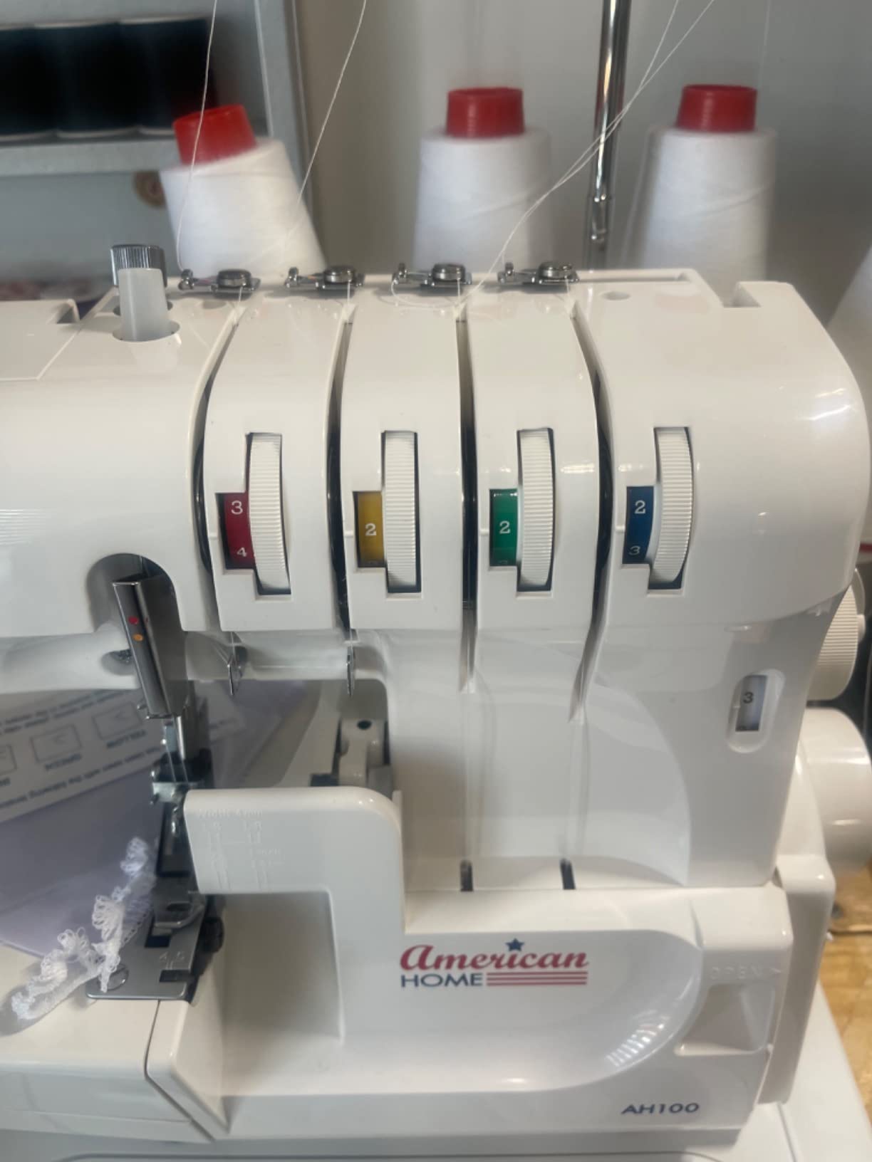 Serger Sewing Machine by American Home, Portable Stitching Machine Easy to Follow 4/3/2 Serger Thread with Differential Feed for Hemming and Sewing, Includes Sewing Accessory Kit, AH100 customer photo 1