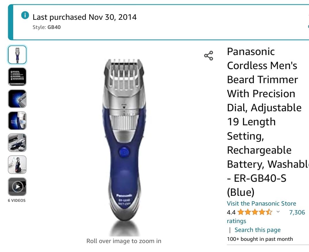 Panasonic Cordless Men's Beard Trimmer with Precision Dial, Adjustable 19 Length Setting, Rechargeable Battery, Washable - ER-GB40-S (Blue) customer photo 1