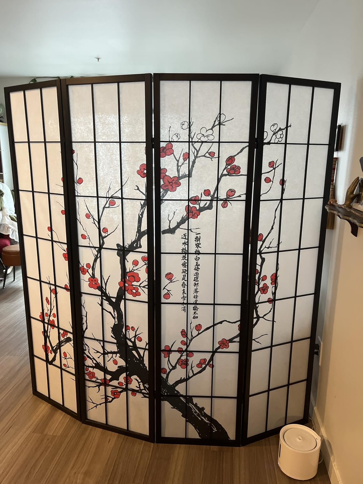 Roundhill Furniture Black Japanese 4-Panel Screen Room Divider, Plum Blossom customer photo 1