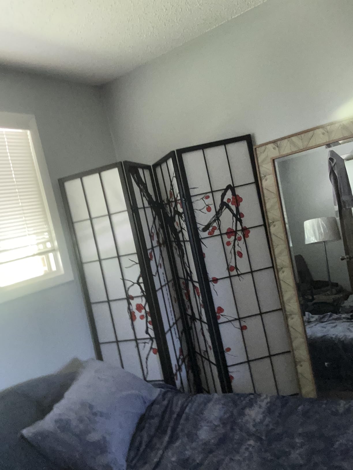 Roundhill Furniture Black Japanese 4-Panel Screen Room Divider, Plum Blossom customer photo 2