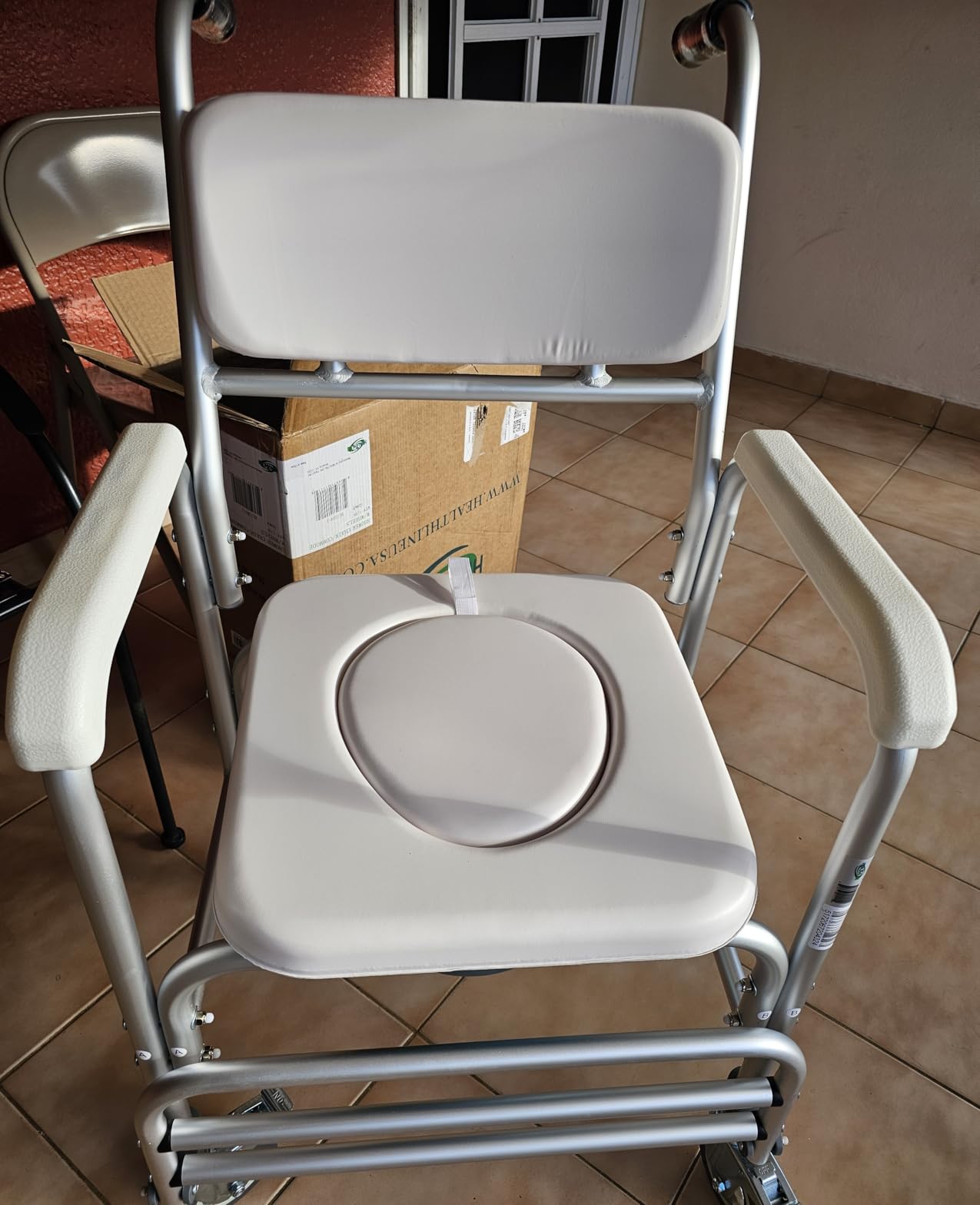HEALTHLINE Shower Bedside Commode Chair Padded Seat With Wheels, Medical Commode Toilet Rolling Shower Chair With Casters (4 Wheels Brakes), Commode Padded Backrest and Seat customer photo 1