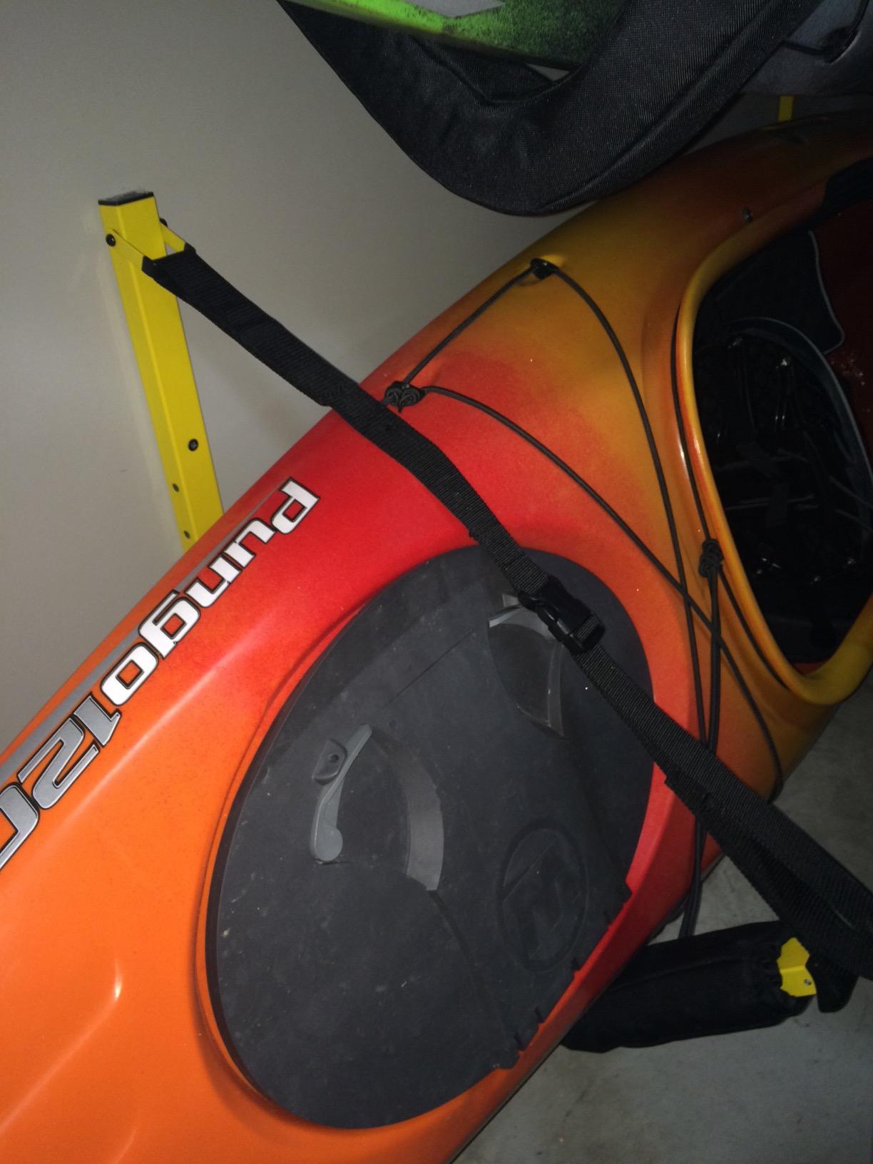 Suspenz Kayak Storage Rack, Big EZ Padded Wall Hangers/Hooks for Kayaks and Canoes, Indoor & Outdoor Wall Mounts, Powder-Coated Steel with Foam Pads & Safety Straps, Holds up to 150 lbs customer photo 1
