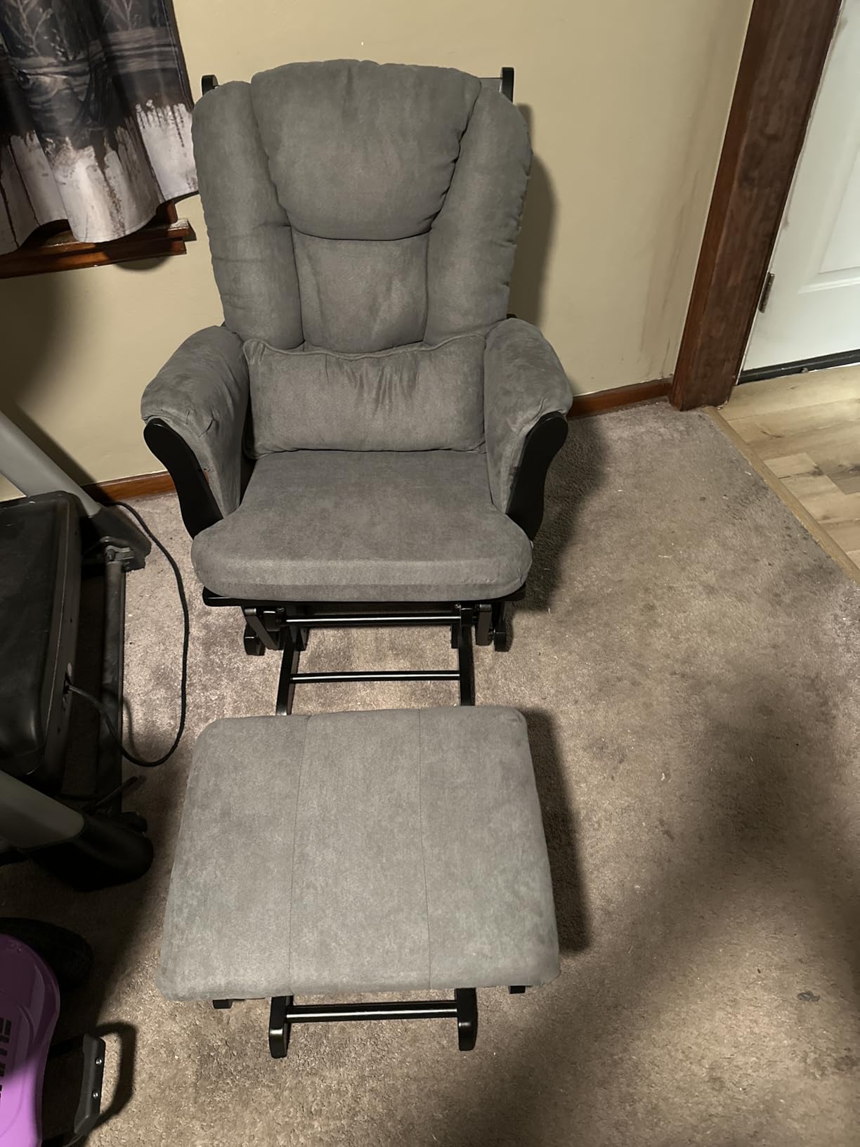 Storkcraft Tuscany Glider & Ottoman with Lumbar Pillow, Espresso/Gray Swirl | GREENGUARD Gold Certified, Bonus Lumbar Cushion Included, Solid Wood Base, Smooth Motion, Award-Winning Nursery Rocking Chair customer photo 1