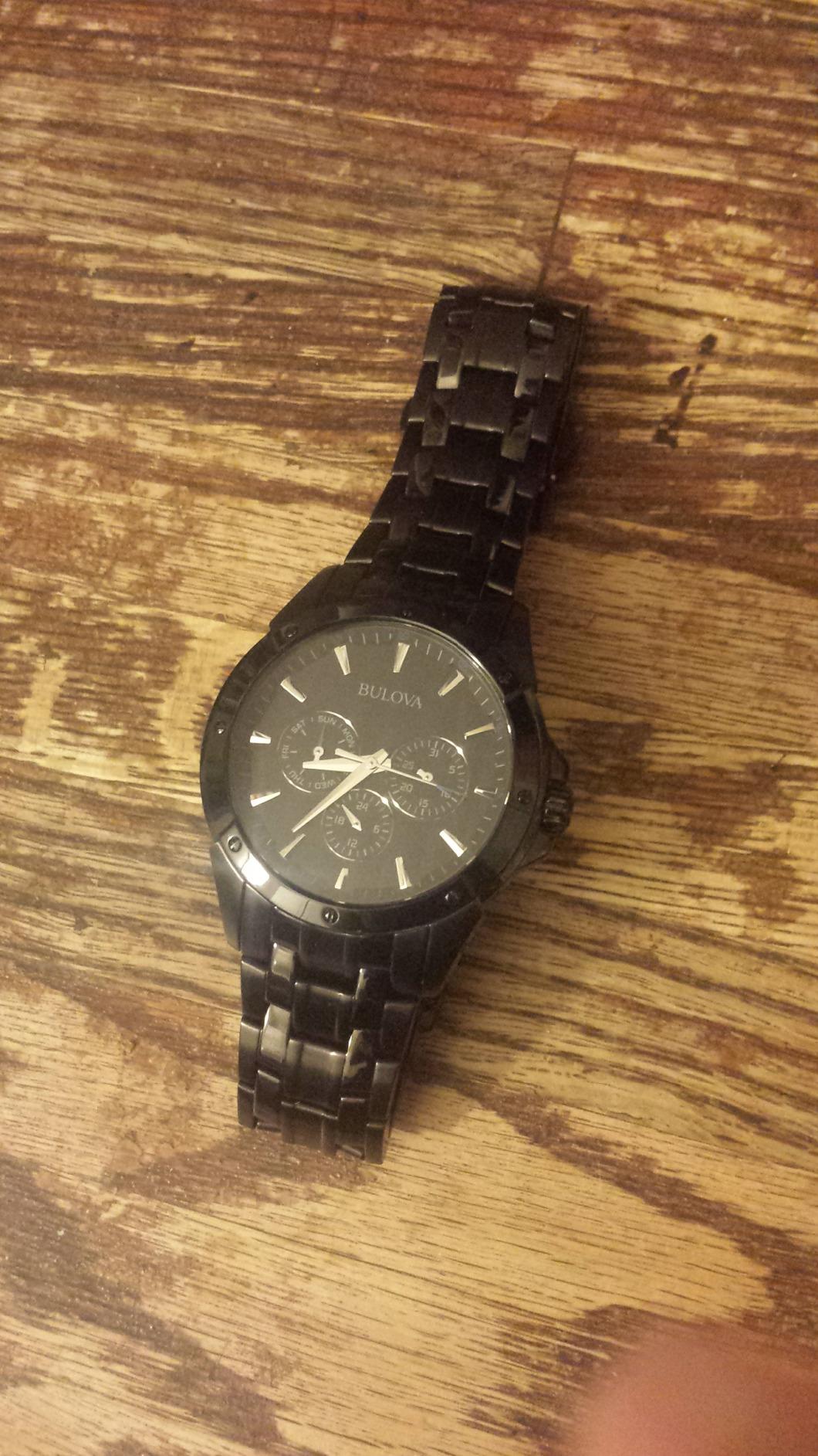 Bulova Men's Classic Dress 6-Hand Multi-Function Day/Date Quartz Watch, Black Patterned Dial, 43mm customer photo 1