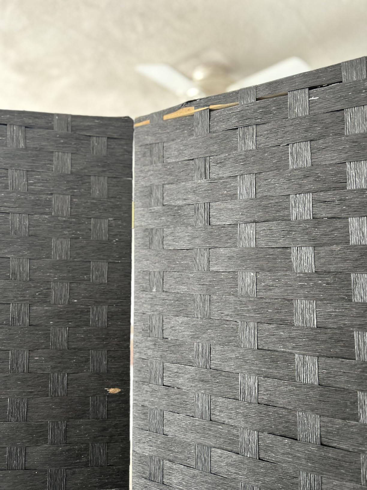 FDW 4-Panel Folding Room Divider | 6ft, Black | Light & Portable | Wooden Wall Divider with Hand Woven Mesh customer photo 1