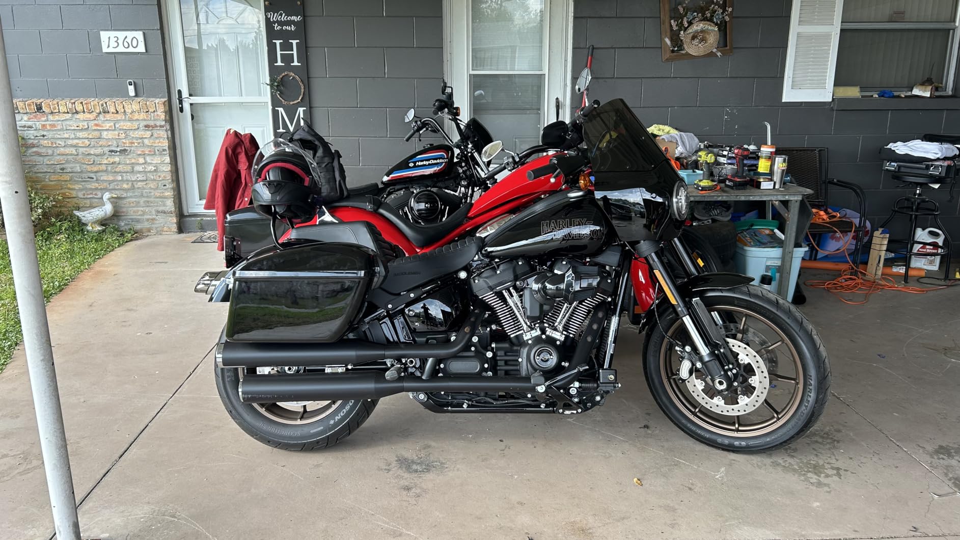 Vivid 60L Hard Saddle Bag Trunk W/brackets Compatible with Harley Honda | Black; Compatible with Harley-Davidson Dyna Honda Suzuki Kawasaki Yamaha Cruiser customer photo 1