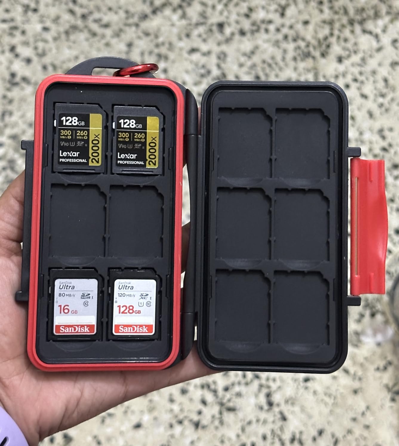 Kiorafoto 24 Slots Memory Card Case for SD Micro SD TF, IPX5 Water-Resistant, Anti-Shock, Memory Card Holder for 12 MicroSD SDXC SDHC TF & 12 SD SDXC SDHC Cards, Hard Shell with Rubber Interior & Carabiner customer photo 1