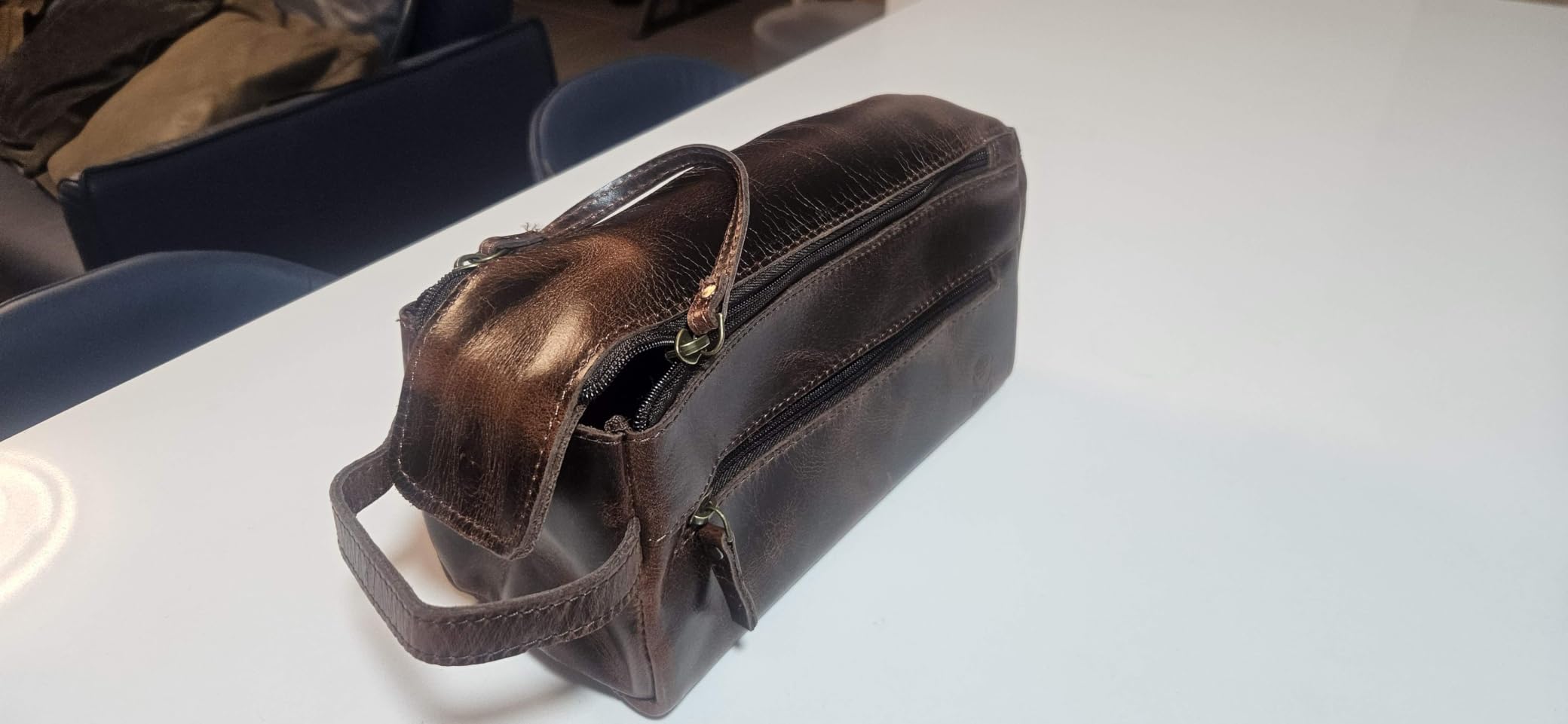 Leather Toiletry Bag for Men - Full Grain Travel Dopp Kit & Shaving Bag | Main Compartment, Interior & Exterior Zip Pockets, YKK Zippers, Waterproof Lining; TSA Carry-On; Gifts for Him, Brown customer photo 2