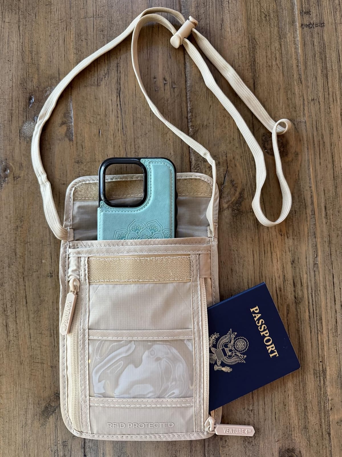 Travel Neck Wallet, RFID Blocking Passport Holder - Gray customer photo 1