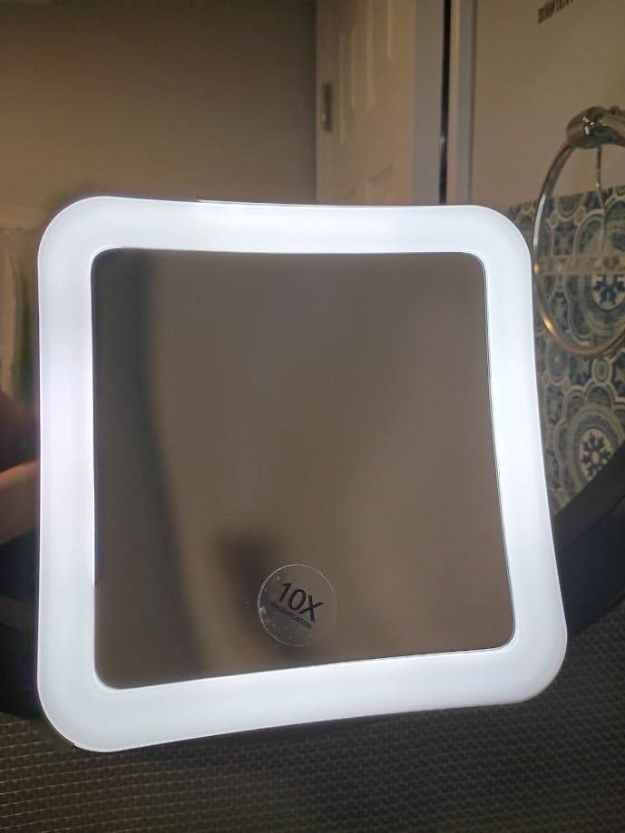 Fancii 10X Magnifying Lighted Makeup Mirror - Daylight LED Vanity Mirror - Compact, Cordless, Locking Suction, 6.5