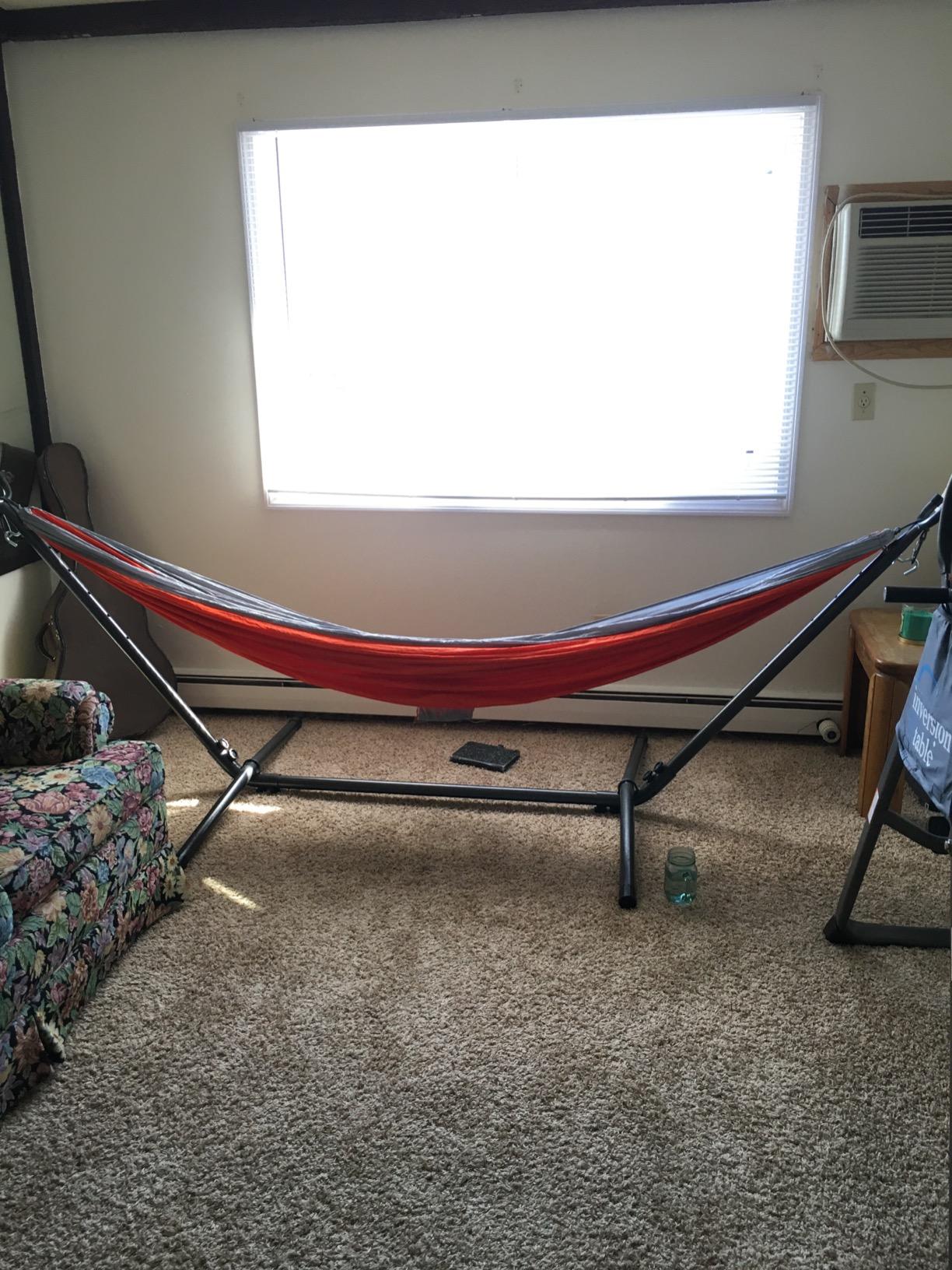 ONCLOUD 9 FT Hammock Stand Only, Heavy Duty Adjustable Indoor Outdoor Space Saving Steel Stand with Carrying Case, Universal Hammock Stand with 450 Pounds Capacity for Garden (Black) customer photo 2