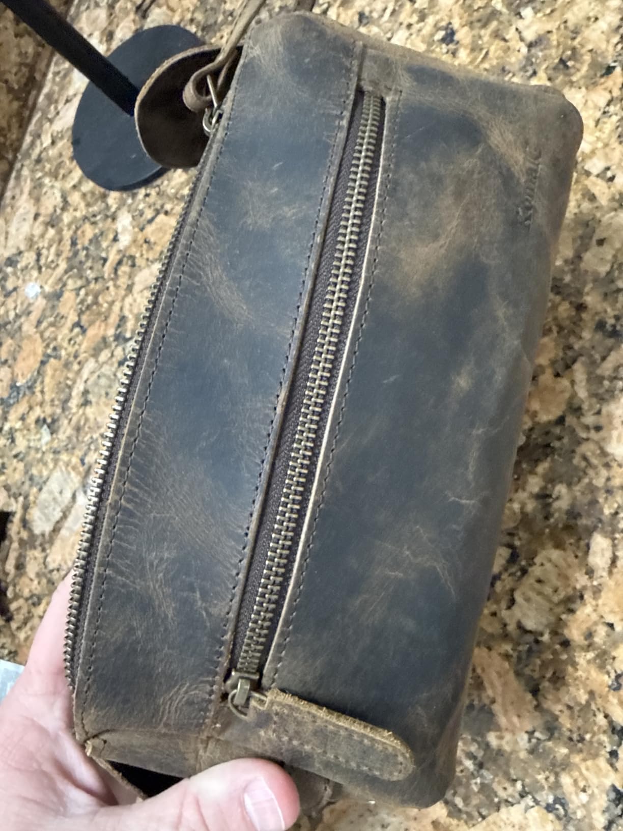 KomalC Buffalo Leather Toiletry Bag for Men & Women, Travel Pouch | Water-resistant lining Grooming organizer Dopp kit Toiletries organizer Travel essentials Gift for men and women customer photo 1