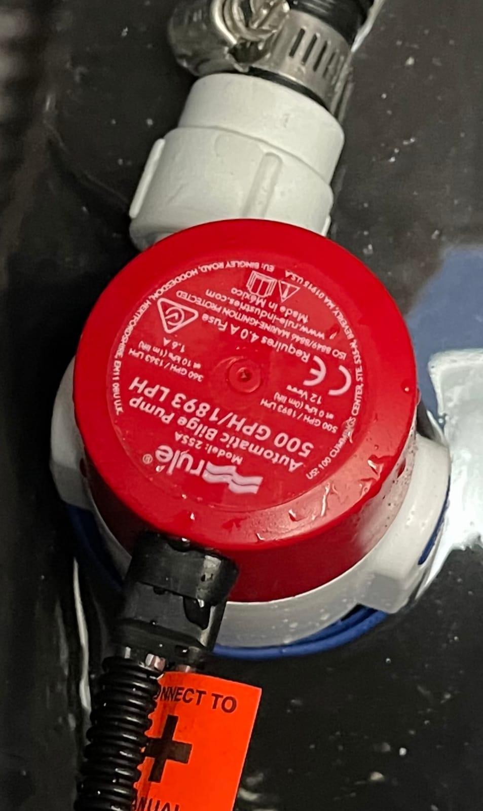 Rule 25SA, 12V Automatic Bilge Pump - Fully Submersible - 500GPH | Easy Clean Strainer - Low Power Use - Check Valve & Thermal Cut-Off - Ideal for Boats -107mm x 64mm x 74mm customer photo 1