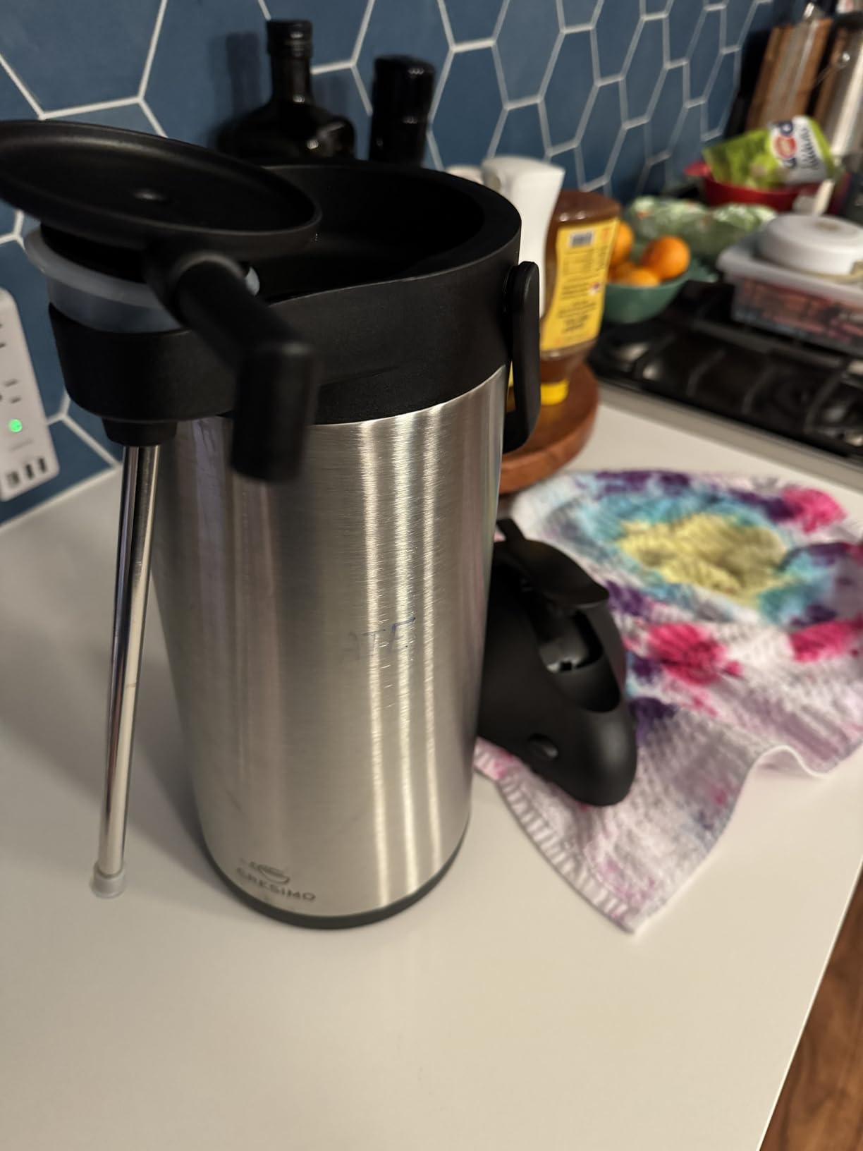 Coffee Carafe with Pump - 102oz / 3L Airpot 12 Hours Large Hot Water Carafe, Cocoa Dispenser for Parties - Tea Flask, Insulated Stainless Steel Airpots for Hot Beverage Dispenser - Coffee Pump customer photo 2