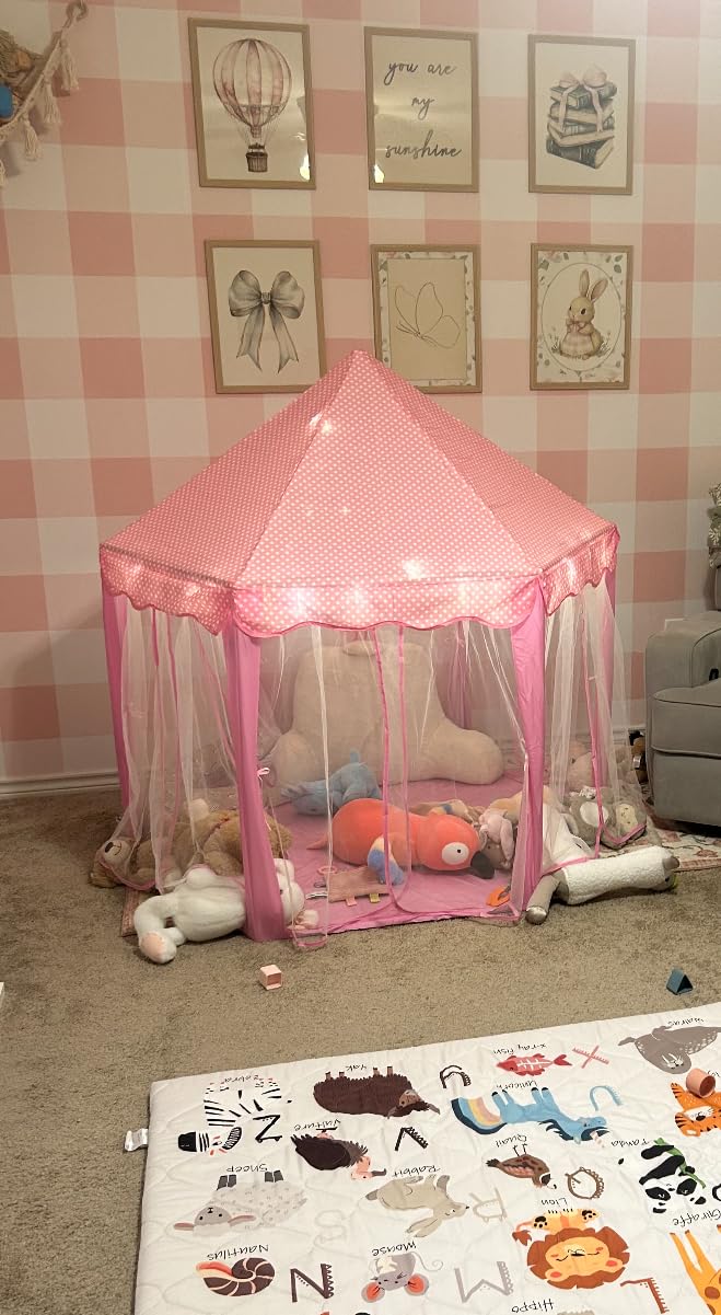 Monobeach Princess Tent Girls Large Playhouse Kids Castle Play Tent with Star Lights Toy for Children Indoor and Outdoor Games, 55'' x 53'' (DxH) customer photo 2