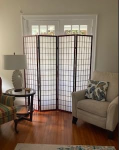 Roundhill Furniture Oriental Shoji 4 Panel Screen Room Divider, Natural customer photo 2