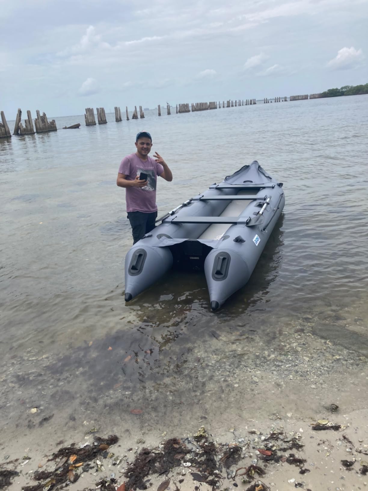 BRIS 14.1ft Inflatable Boat Inflatable Kayak 3 Person Kayak Canoe Fishing poonton Boat customer photo 1