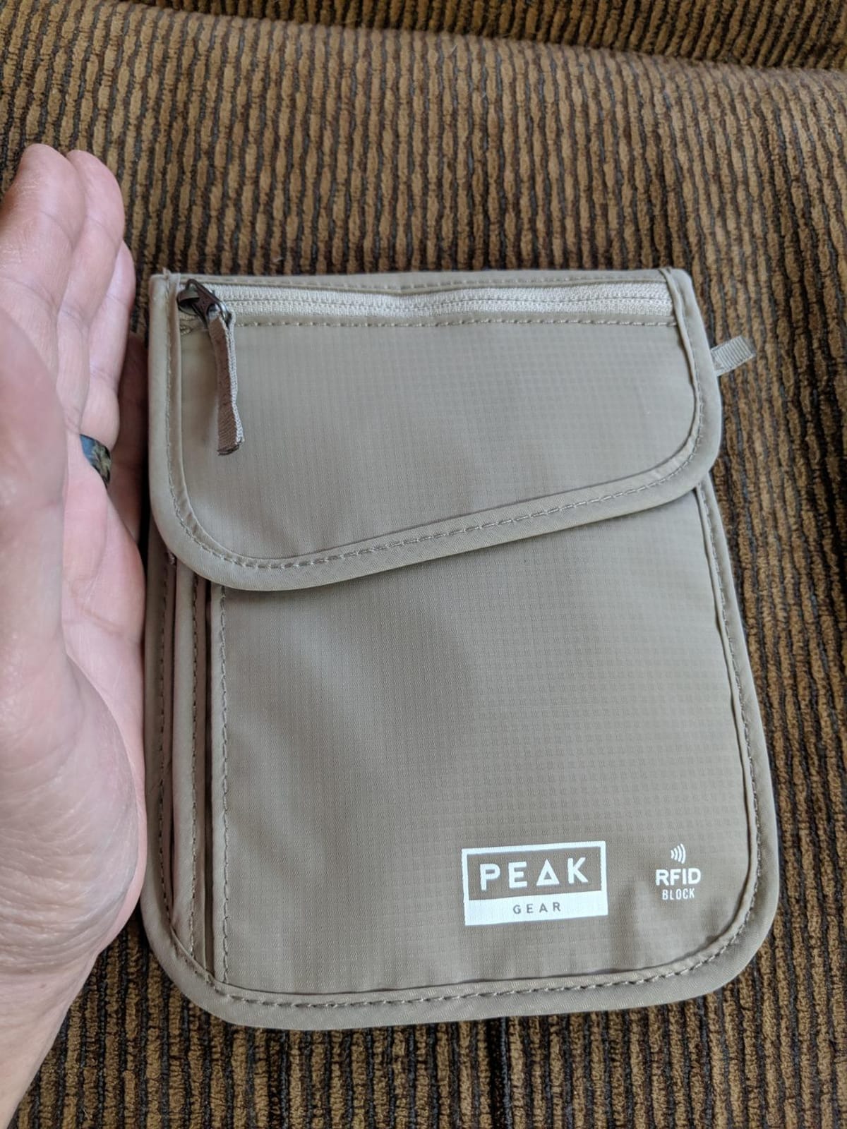 Peak Gear RFID Neck Wallet - The Original Travel Pouch with Adjustable Crossbody Strap + Theft Protection and Lost & Found Service | Beige customer photo 2