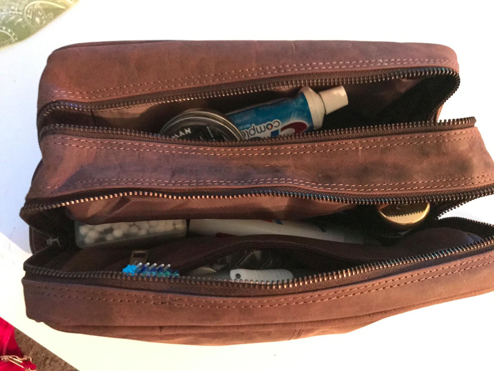 Leather Travel Toiletry Bag for Men, Full Grain Cosmetic Dopp Kit Organizer | Travel Shaving & Cologne Organizer; TSA Carry-On; Water Resistant Lining, Dual Compartments, YKK Zipper; Gift for Men & Women customer photo 1