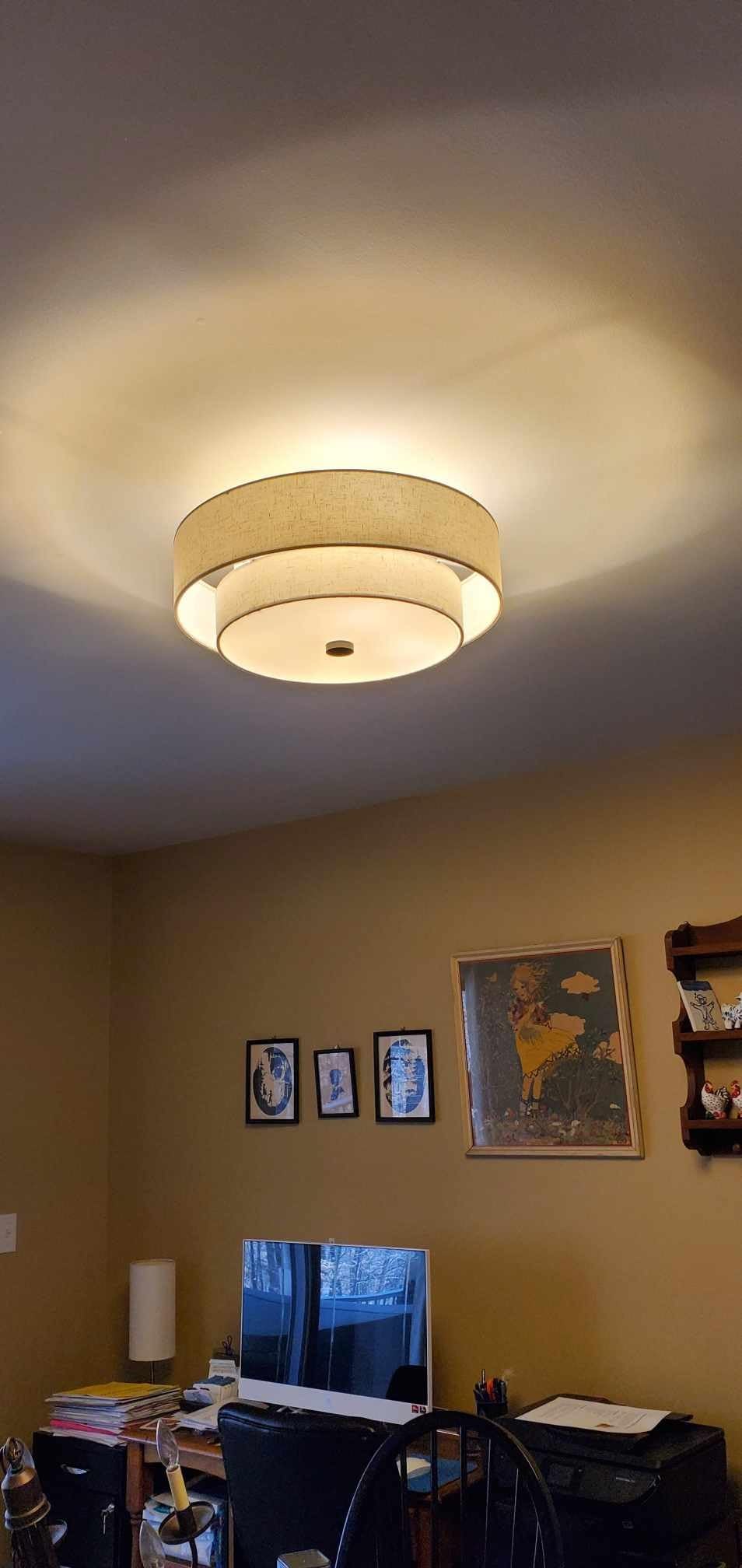 Livex Lighting 51085-92 4-Light Semi Flush Ceiling Light, English Bronze | Oatmeal Color Fabric Hardback Drum Shade and Satin White Diffuser customer photo 1