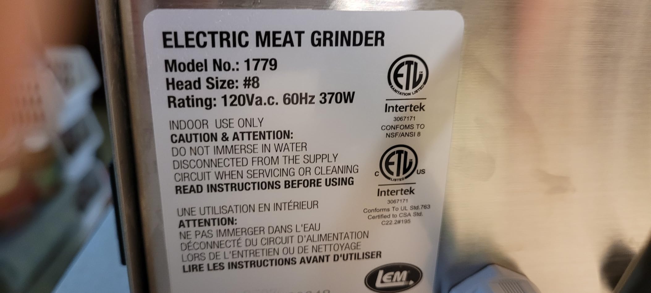 LEM Products BigBite #22 Meat Grinder, 1.0 HP Commercial-Quality Stainless Steel Electric Meat Grinder for Home Use, Heavy-Duty Food Processor for Grinding, Sausage Stuffing, Cooking customer photo 1