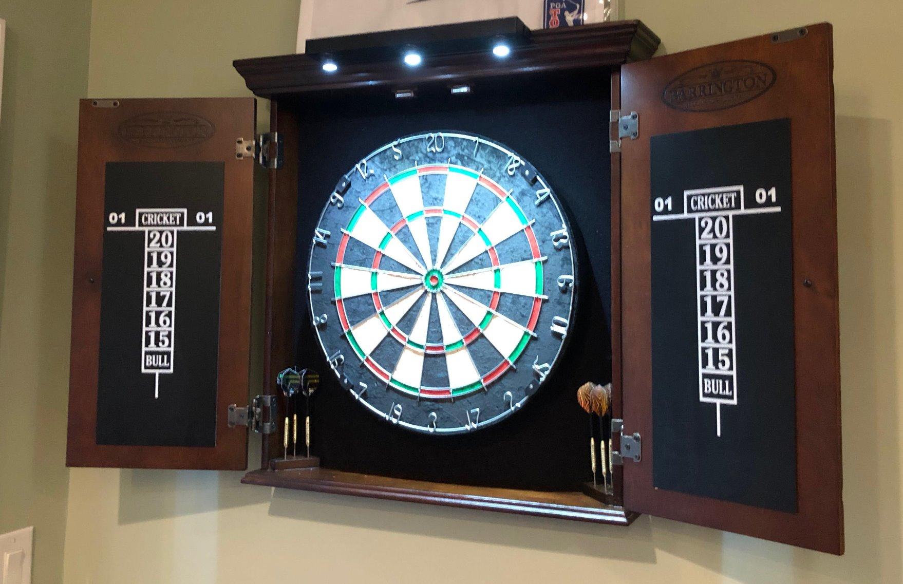 Barrington Chatham Bristle Dartboard, Cabinet Style, Pre-Assembled | Pre-Assembled Birchwood Veneer Dartboard Cabinet With 18
