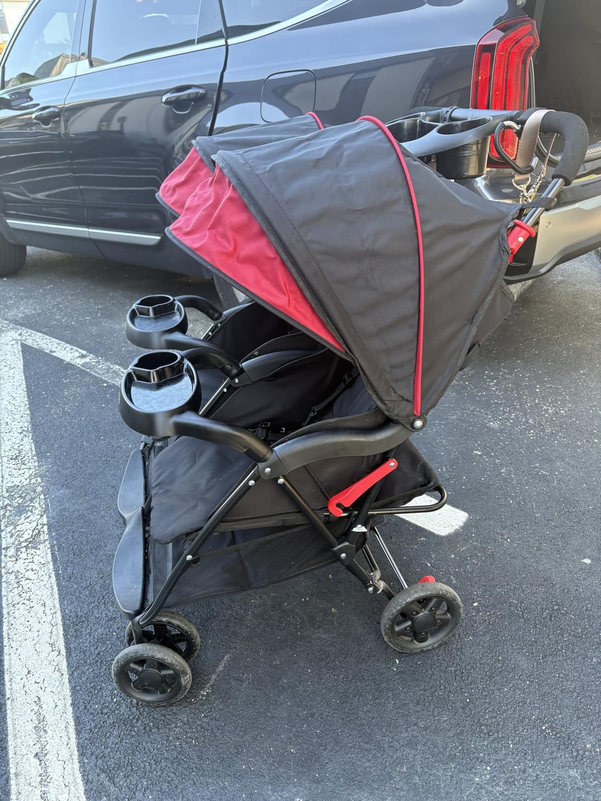 Kolcraft Cloud Plus Lightweight Double Stroller with Extra Storage, Red/Black customer photo 2