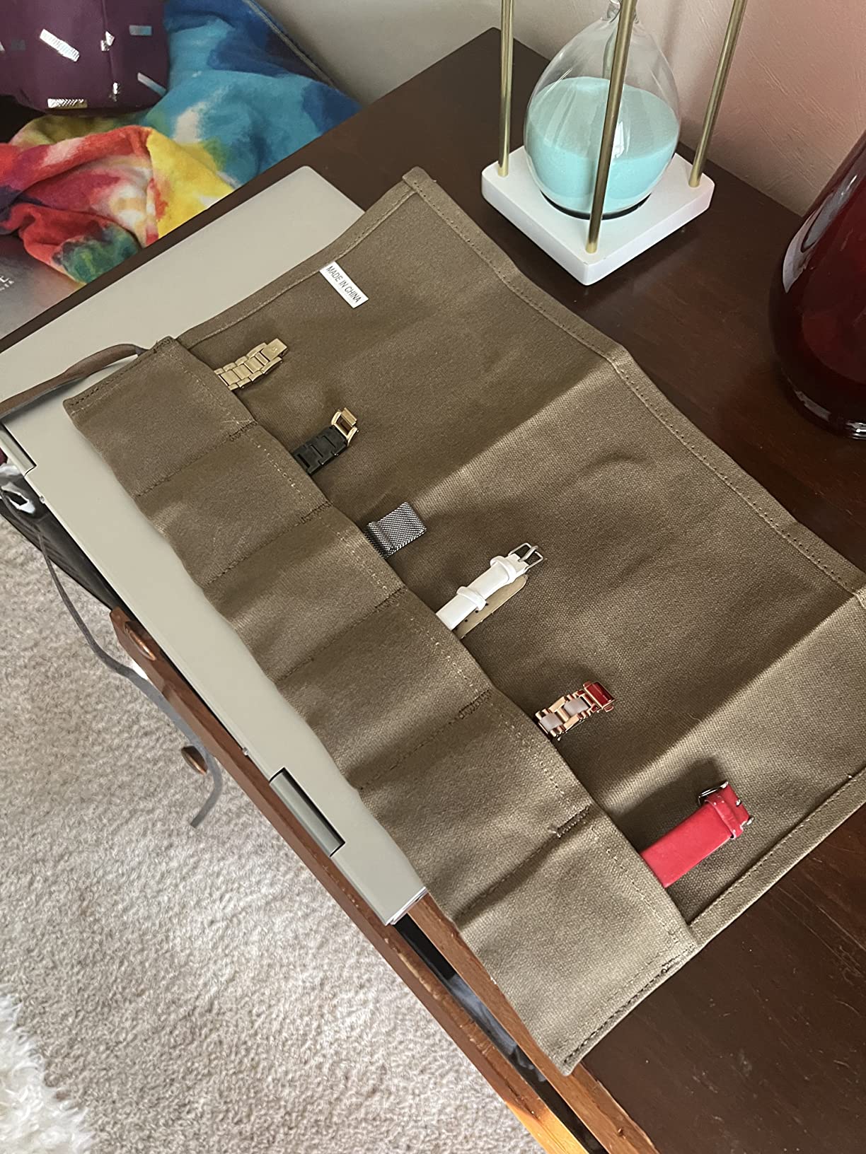 Waxed Canvas Watch Roll Handmade Waterproof Multi-Purpose Travel Case Watch Roll-up Organizer Holds 6 Wristwatches Best Gift for Him Her Boyfriend Girlfriend Mom Dad Wife & Husband HGJ03-I customer photo 2