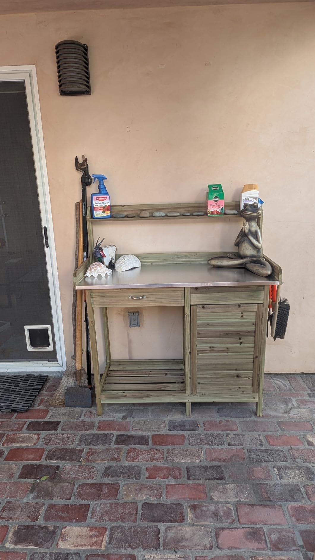 Yaheetech Potting Bench Outdoor Potting Table with Storage, Natural Wood customer photo 1