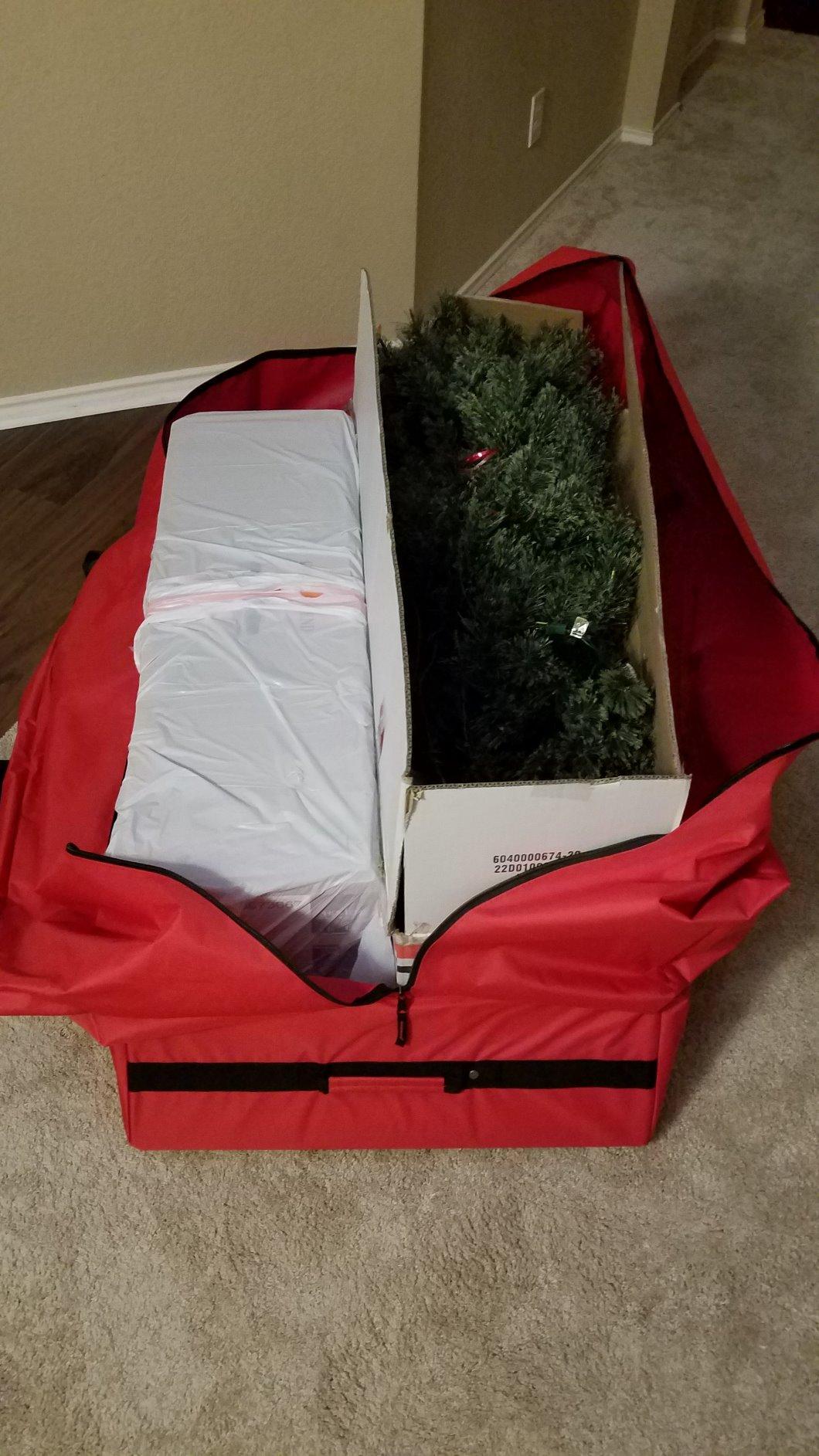 ZOBER 600D Oxford Fabric Rolling Christmas Tree Storage Bag - Fits 7.5 Ft Artificial Trees - Waterproof Christmas Tree Bag For Storage Box For Xmas, Durable Handles and Wheels - Card Slot - Red customer photo 2