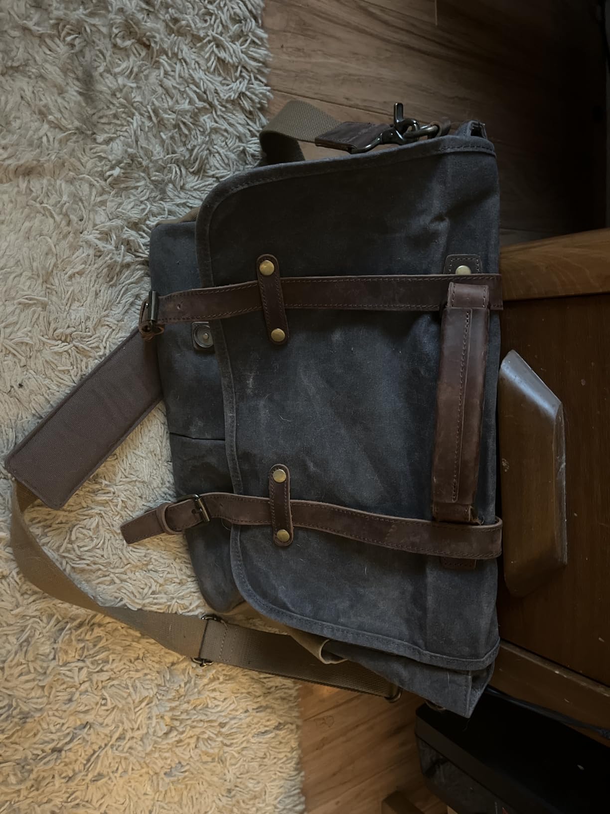 NEWHEY Mens Messenger Bag 15.6 Inch Business Office Work Briefcase Brown | Waterproof, Vintage Genuine Leather, Waxed Canvas, Large Satchel Shoulder Bag, Rugged Leather Computer Laptop Bag customer photo 2