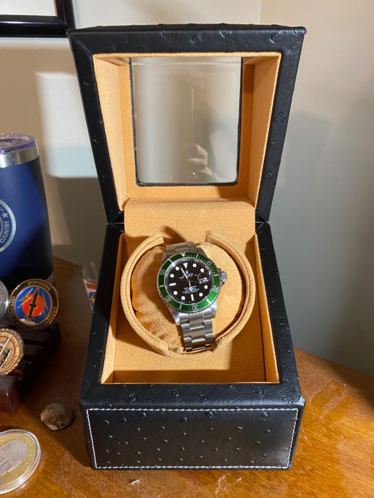 DRIKLUX Automatic Single Watch Winder, Black Ostrich Leather | For Rolex and Other Luxury Watches, Quiet Motor, Soft Flexible Watch Pillows of Camel Velvet customer photo 2