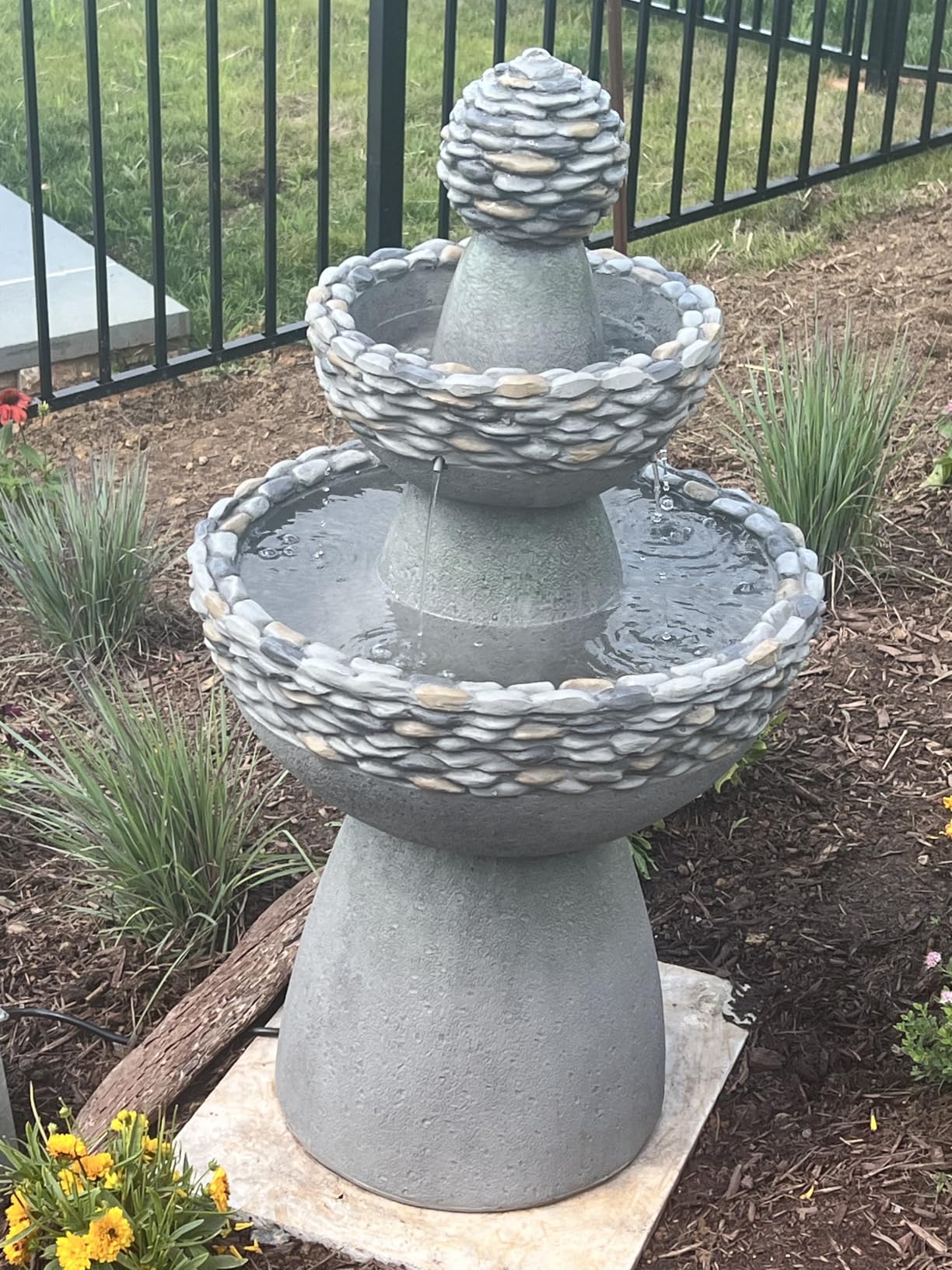 Teamson Home Lily Flower Floor Pedestal 3 Tiered Floor Waterfall Fountain with Pump for Outdoor Patio Garden Backyard Decking, 38 Inch Height, Dark Gray customer photo 1