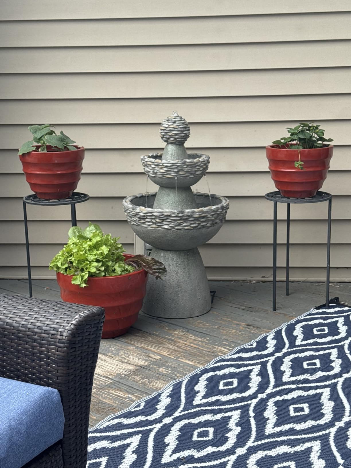 Teamson Home Lily Flower Floor Pedestal 3 Tiered Floor Waterfall Fountain with Pump for Outdoor Patio Garden Backyard Decking, 38 Inch Height, Dark Gray customer photo 2