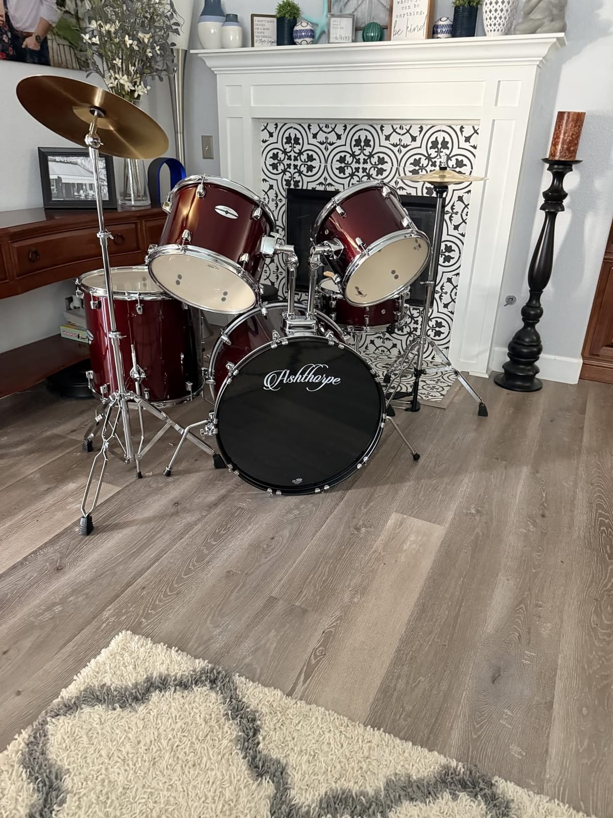 Ashthorpe 5-Piece Full Size Adult Drum Set with Remo Heads & Premium Brass Cymbals - Complete Professional Percussion Kit with Chrome Hardware - Black customer photo 2