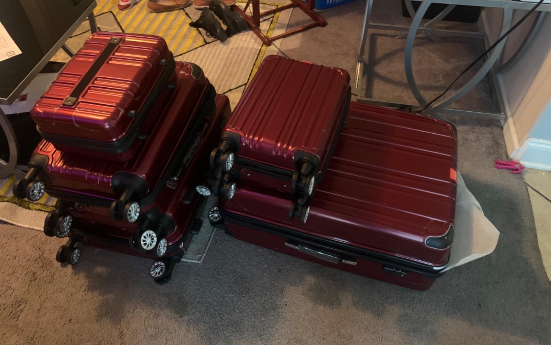 Coolife Luggage Set,Lightweight and Durable Hardshell,5 Pcs, white grid new customer photo 1
