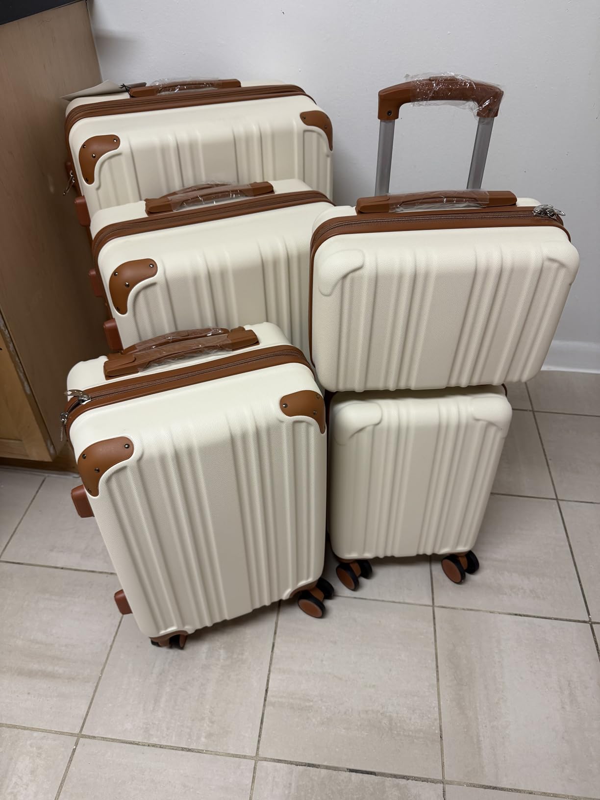 Coolife Luggage Set,Lightweight and Durable Hardshell,5 Pcs, white grid new customer photo 2