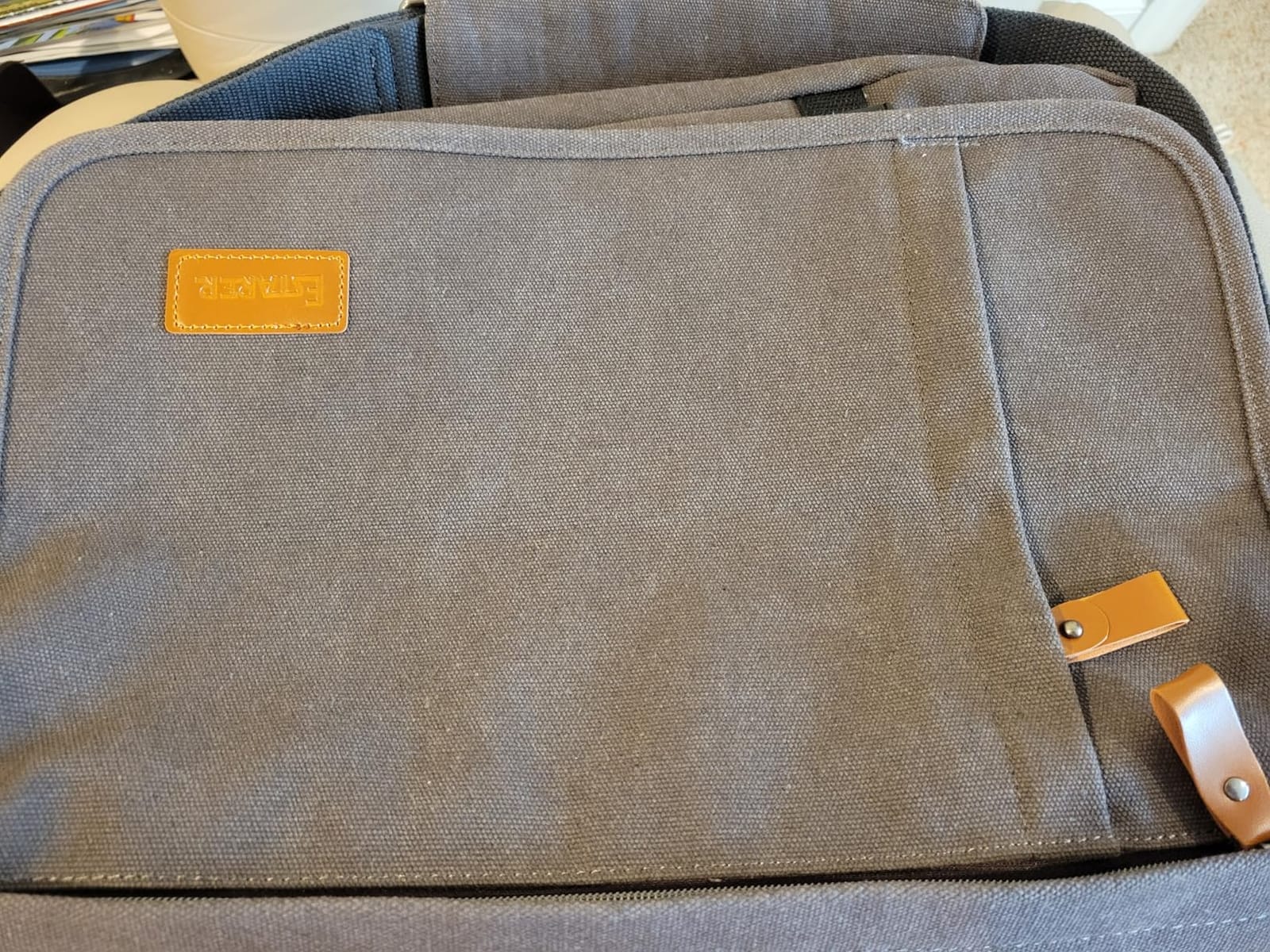 ESTARER Men Messenger Bag 17-17.3 Inch Laptop Bag Water-resistant Canvas Computer Shoulder Bag Briefcase for Work College Travel, Grey customer photo 1