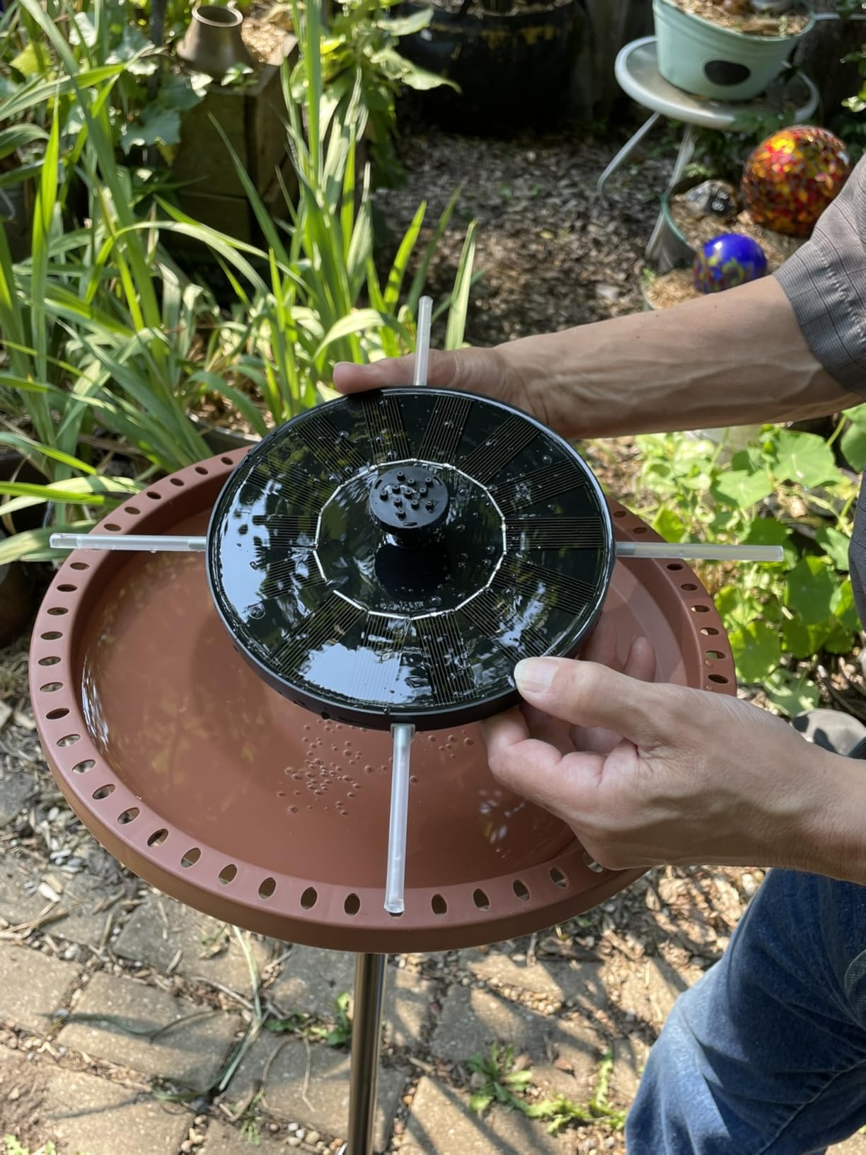 LAWOHO Solar Fountain Pump 1.5W Upgraded Submersible Solar Water Fountain Panel Kit for Bird Bath,Small Pond,Garden and Lawn Solar Water Pump Built-in Filter customer photo 1