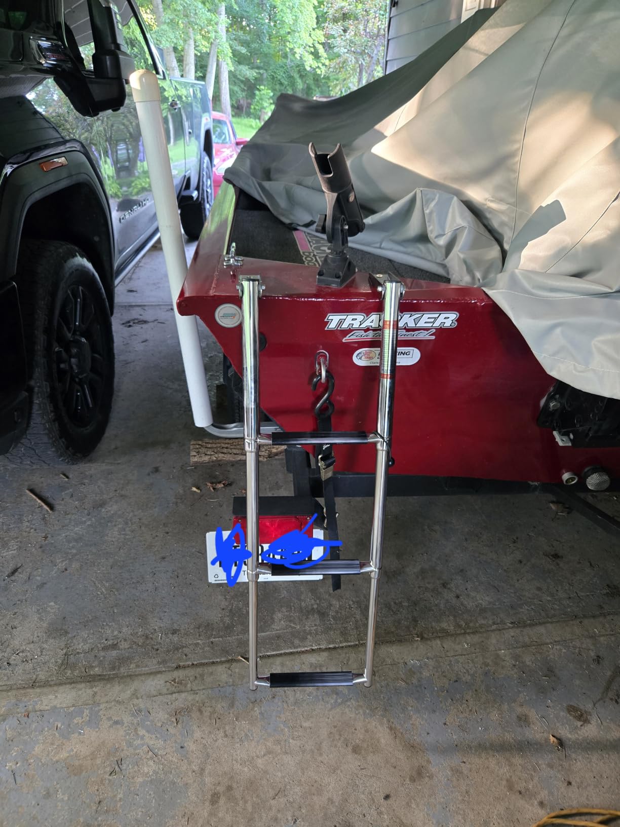 3 Step Boat Ladder, 304 Stainless Steel Telescoping Folding Pontoon Boat Ladder Dock Swim Ladder for Marine Boat Yacht customer photo 2