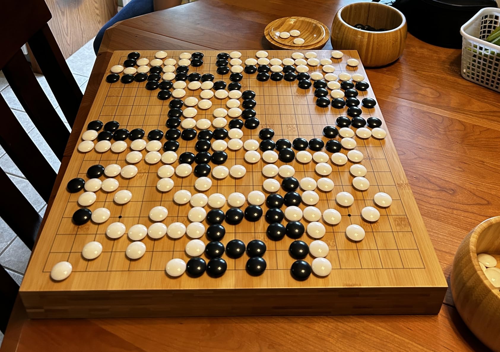 Yellow Mountain Imports Bamboo 2-Inch Reversible 19x19/13x13 Go Game Set Board with Double Convex Melamine Stones and Bamboo Bowls - Classic Strategy Board Game (Baduk/Weiqi) customer photo 1
