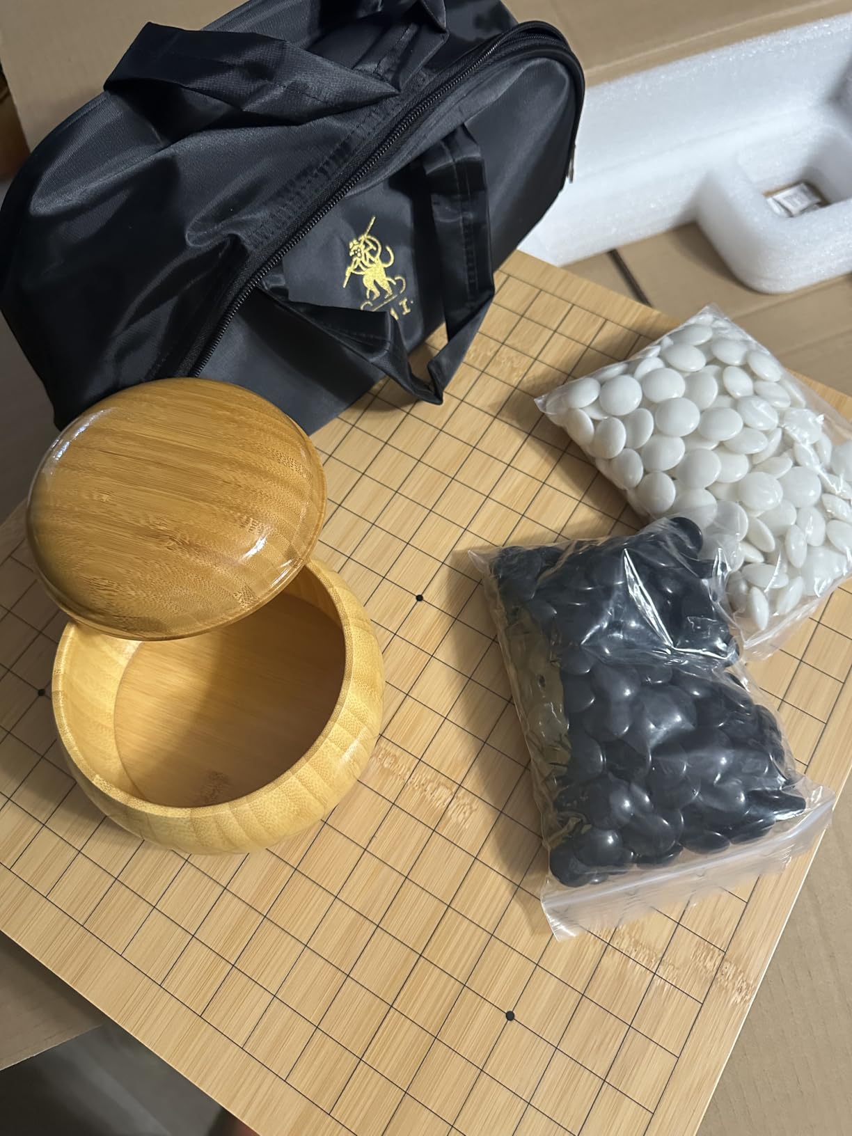 Yellow Mountain Imports Bamboo 2-Inch Reversible 19x19/13x13 Go Game Set Board with Double Convex Melamine Stones and Bamboo Bowls - Classic Strategy Board Game (Baduk/Weiqi) customer photo 2